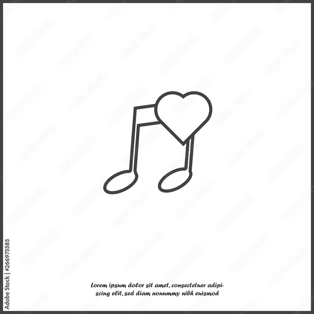 Vector note icon and heart icon. Favorite melody on white isolated background. Vector note icon and heart icon. Favorite melody on white isolated background.