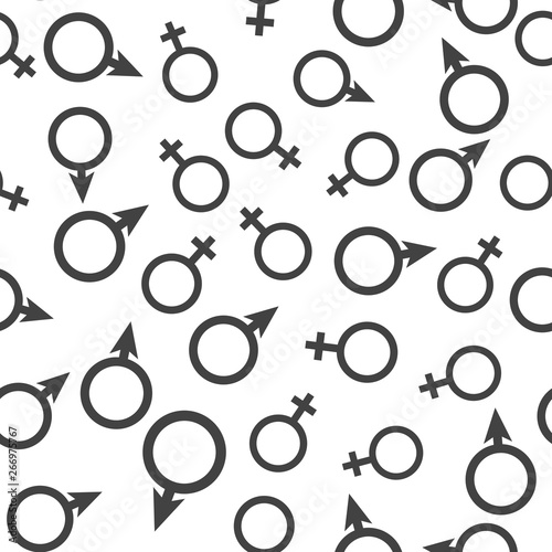 Vector icon of a gender symbol. Man and woman vector seamless pattern on a white background.