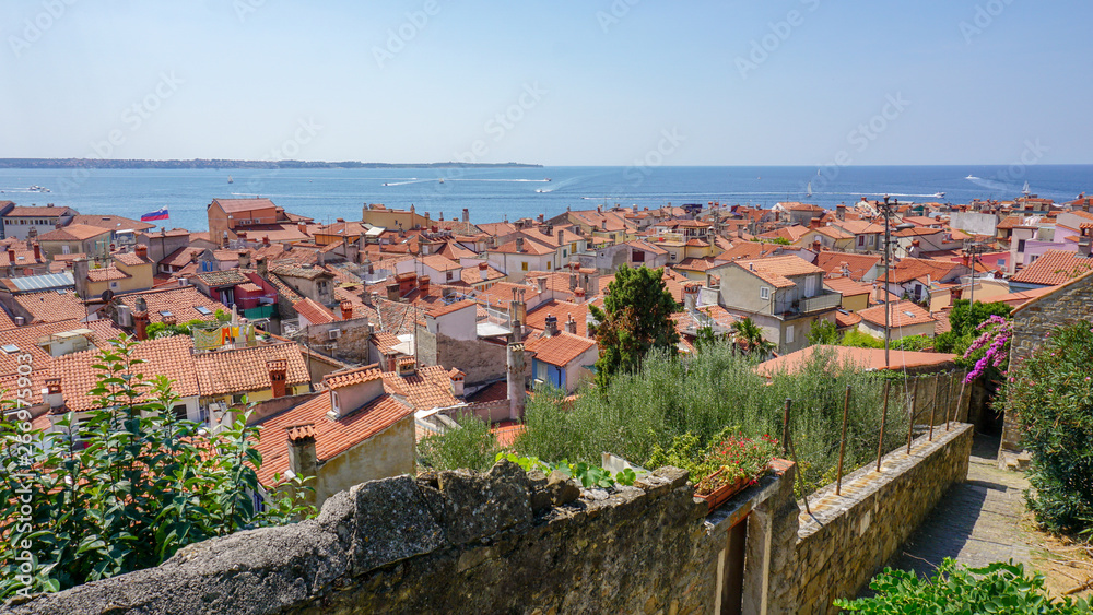 Piran am Adriatischen Meer, in Slowenien, Panorama Blick 