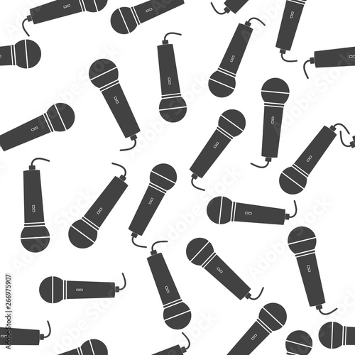 Vector image of microphone seamless pattern on a white background.