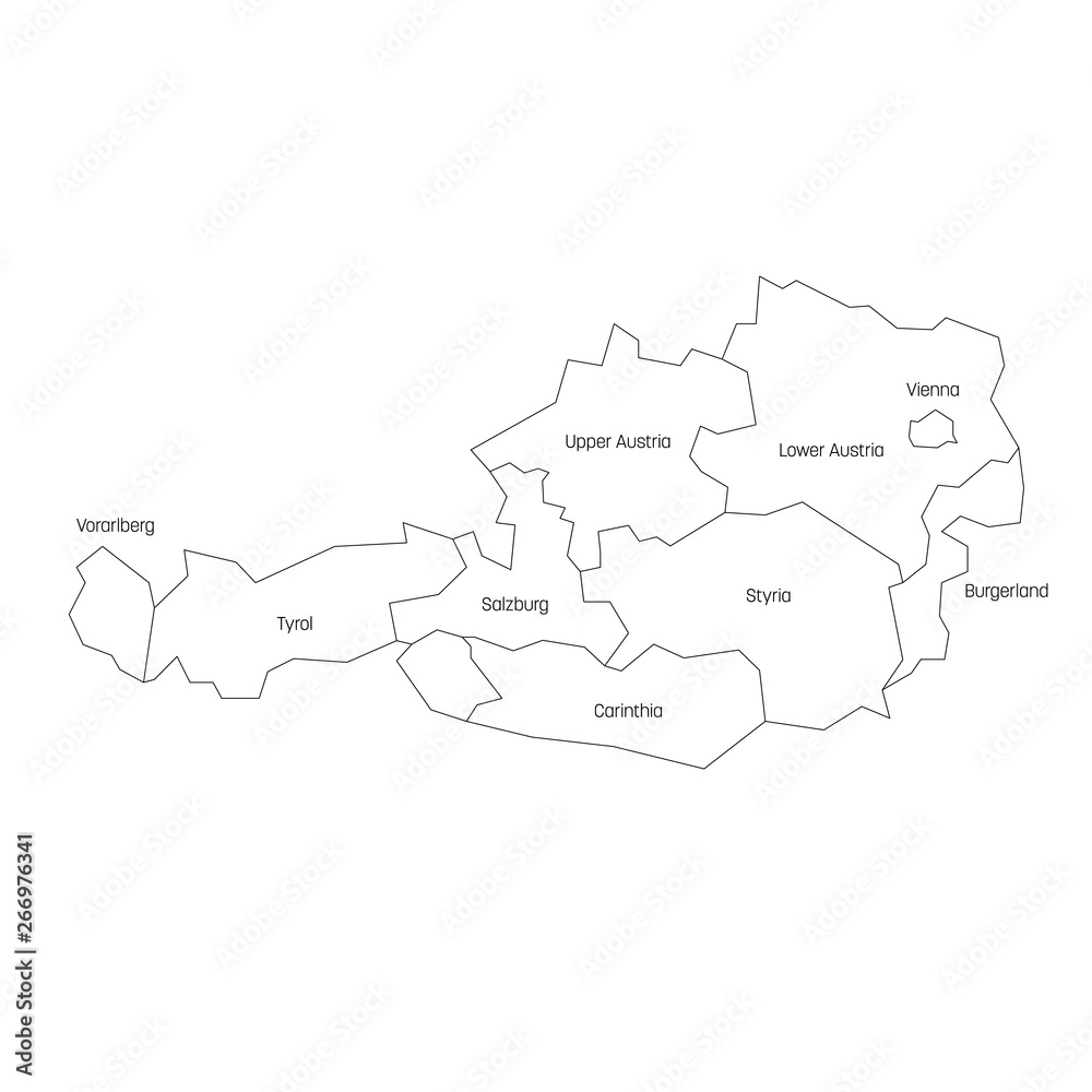 Fototapeta premium States of Austria. Map of regional country administrative divisions. Colorful vector illustration