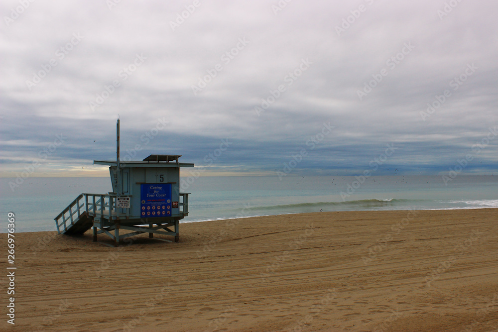 Lifeguard hut on a winters day at Malibu beach Lifeguard hut on a winters day at Malibu beach
