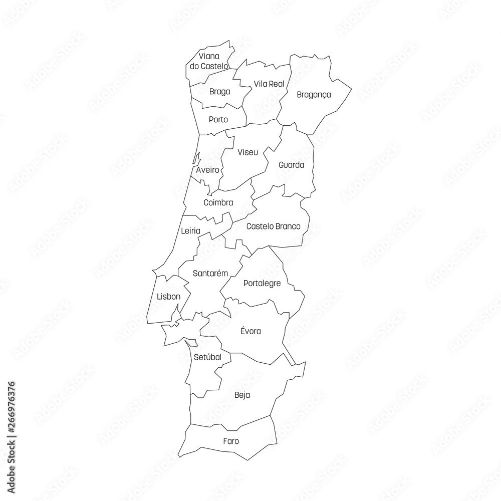 Districts of Portugal. Map of Regional Country Administrative