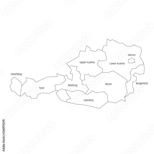 States of Austria. Map of regional country administrative divisions. Colorful vector illustration