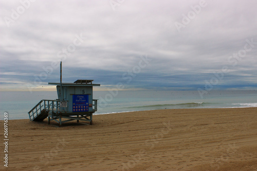 Lifeguard hut on a winters day at Malibu beach © Kevin Meyer