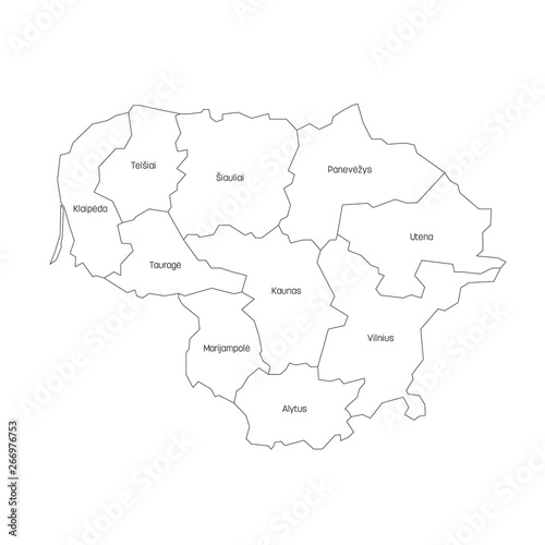 Counties of Lithuania. Map of regional country administrative divisions. Colorful vector illustration photo