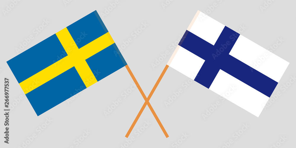 Finland and Sweden. The Finnish and Swedish flags. Official colors. Correct proportion. Vector