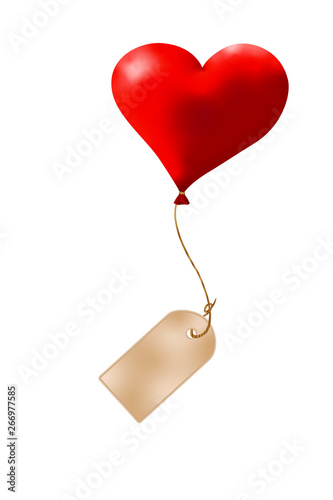 Ein wunderschöner roter Herzluftballon mit Brief