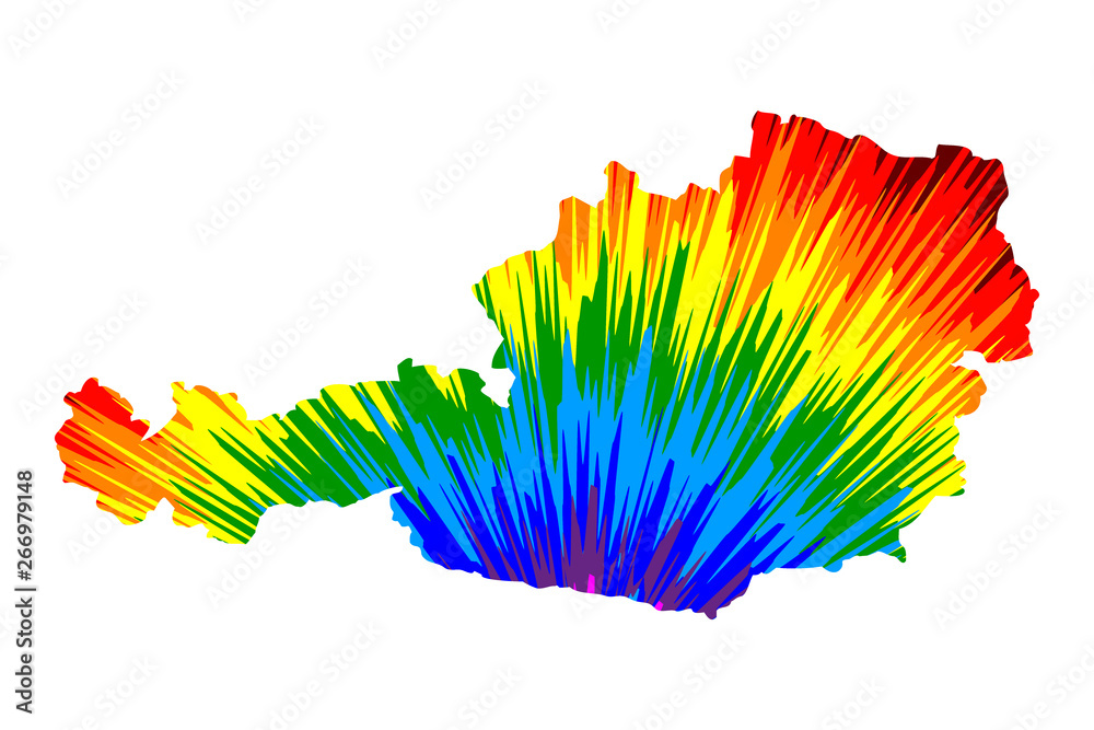 Austria - map is designed rainbow abstract colorful pattern, Republic of Austria map made of color explosion,
