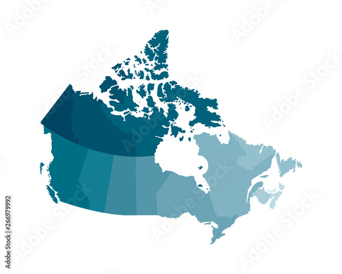 Vector isolated illustration of simplified administrative map of Canada. Borders of the regions. Colorful blue khaki silhouettes