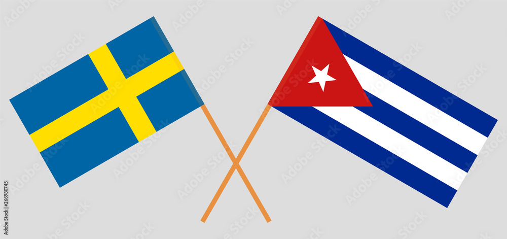 Cuba and Sweden. The Cuban and Swedish flags. Official colors. Correct proportion. Vector
