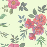 Seamless watercolor flowers pattern. Hand painted peony flowers. Flowers and leaves for design. Seamless floral pattern. Flower arrangement for design.