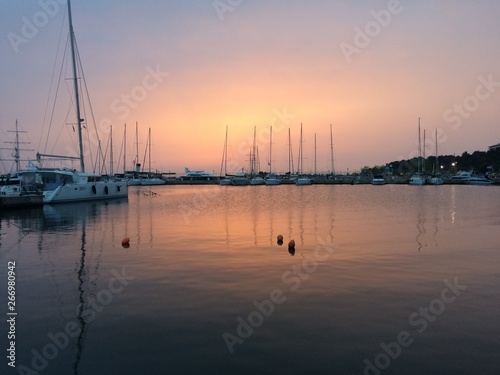Boats  marina at dawn  sunrise clouds Thessaloniki Greece 