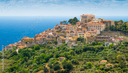 Panoramic view of Castellabate with the sea in the background. Cilento, Campania, southern Italy. photo