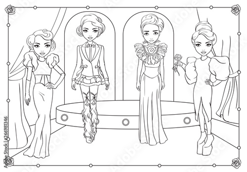 Coloring Girls In Dramatic Dresses On Stage