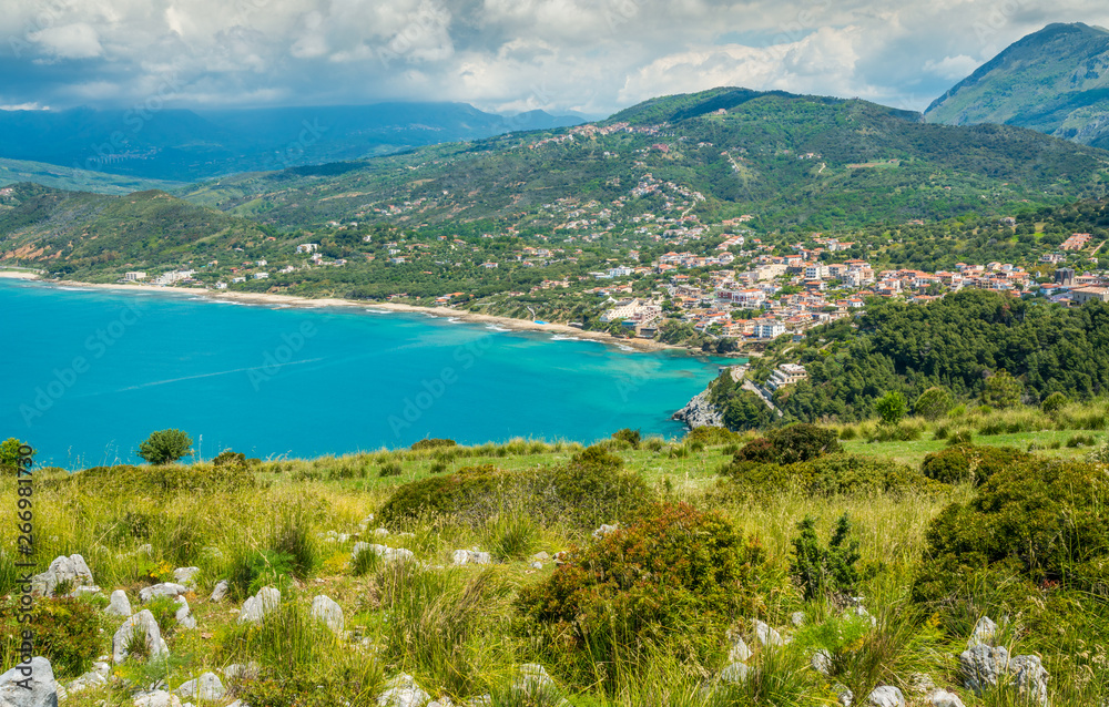 Panoramic coastal view of Palinuro, Cilento, Campania, southern Italy.