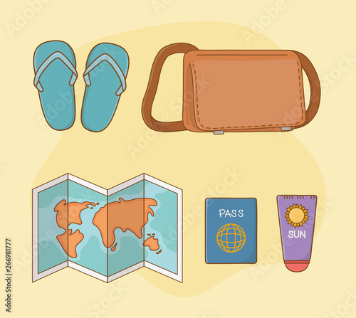 travel vacations set icons