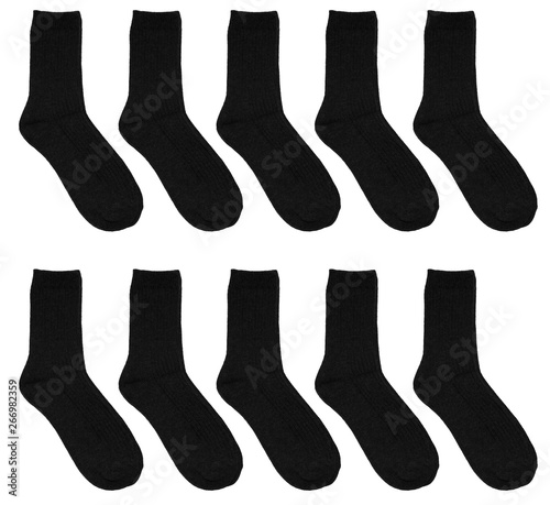 Set of black socks isolated on white background. Warm wool socks. Isolated