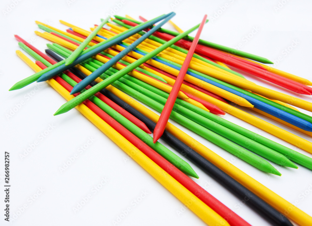 The game of shangai or mikado, colored plastic sticks