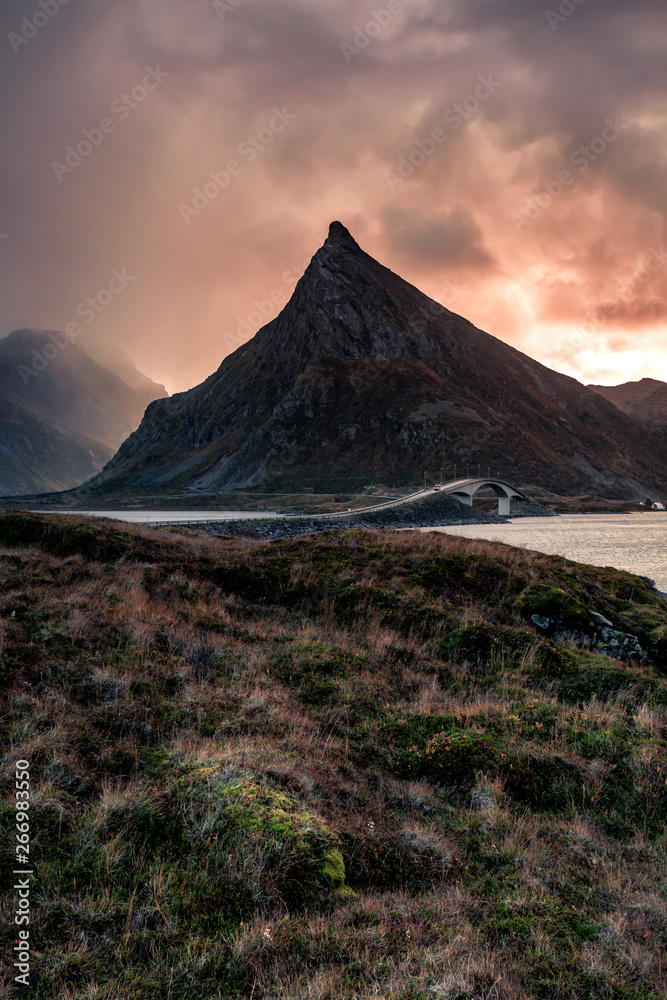 Norway, Lofoten Islands, Fredvang, coast in the evening light Norway, Lofoten Islands, Fredvang, coast in the evening light