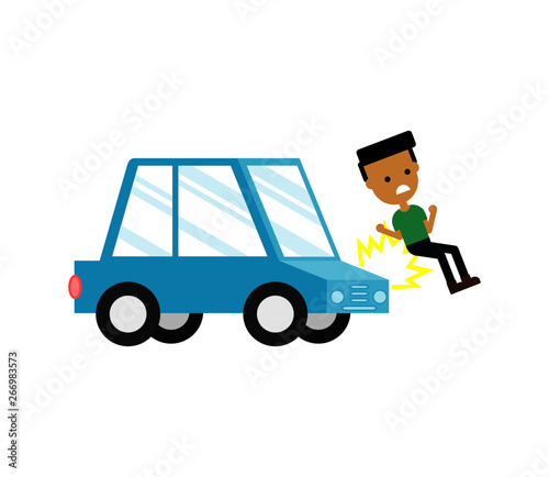 Man was hit by a car. accident on the road and risk insured events Isolated on white background. Cartoon style. Vector Illustration.