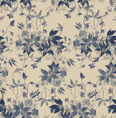 Fototapeta Seamless floral pattern with abstract garden flowers