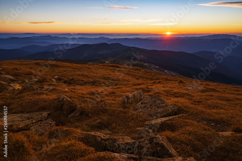 Beautiful landscape at sunset of the Ukrainian Carpathian Mountains  Chornohora from Mount Petros
