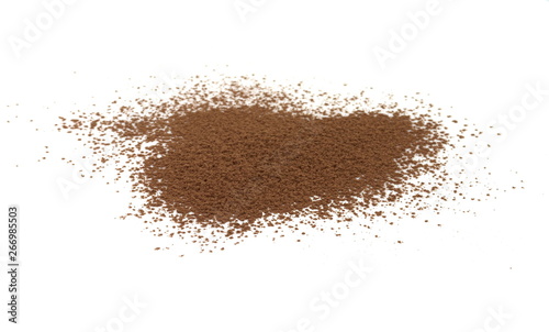 Pile cocoa powder isolated on white background.