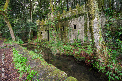 Fantastic castle in the Galician mythological mountains, Aldan, Spain