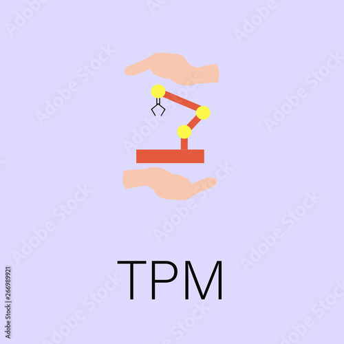 Lean manufacturing flat icon with illustration of areas of lean manufacturing. vector. with abbreviation TPM means TOTAL PRODUCTIVE MAINTENANCE