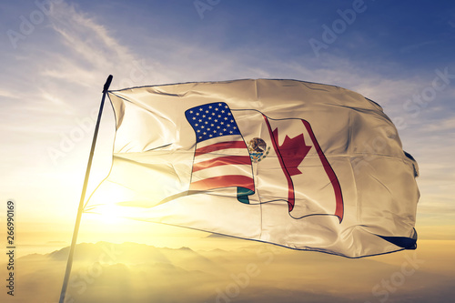 North American Free Trade Agreement NAFTA flag waving on the top photo