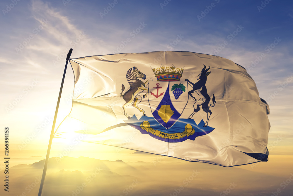 Western Cape province of South Africa flag waving on the top sunrise mist  fog Stock Photo | Adobe Stock