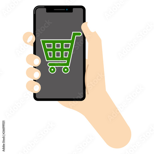 キャッシュレス決済：スマホ キャッシュレス 決済 買い物 買い物カゴ cashless payment