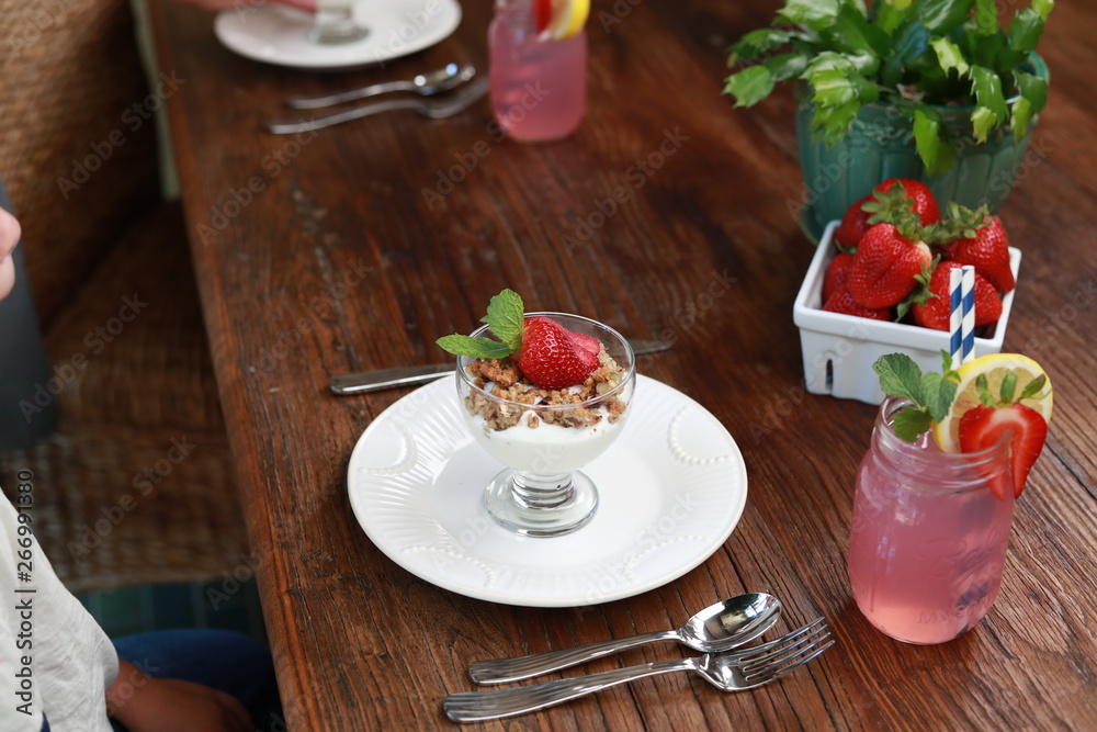Yogurt on Table with Fruit Yogurt on Table with Fruit