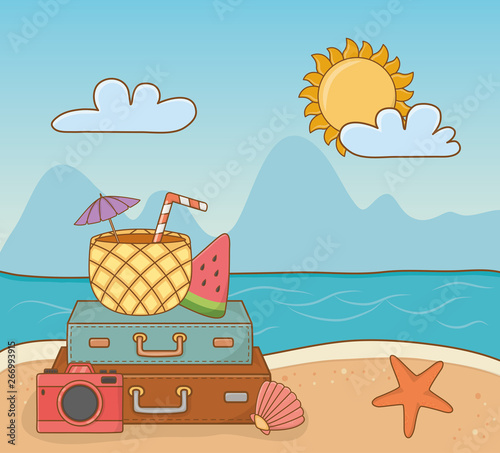 pineapple cocktail and set items beach scene