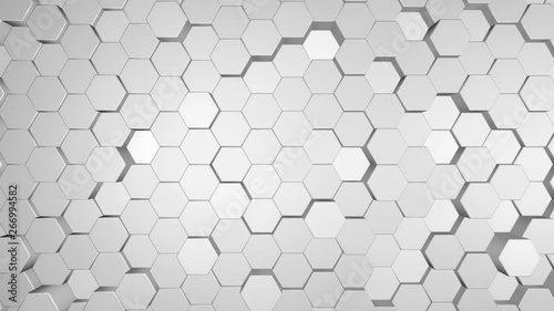 Elegant abstract white hexagons background loop. Abstract Hexagon Geometric Surface Loop, Futuristic technological interface background, white hexagon cells, technology background loop