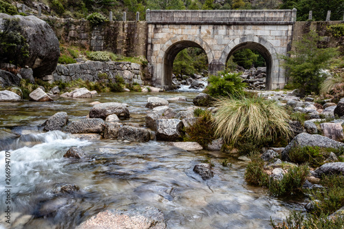 Small mountain bridge over a creek from the Peneda Geres National Park  north of Portugal.