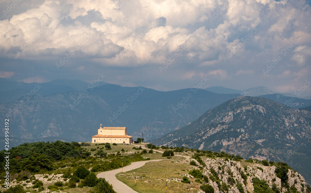 view of catholic sanctuary in the French Riviera back country in summer