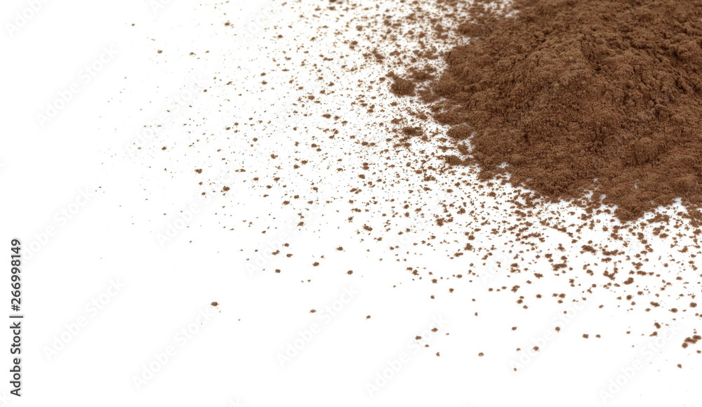 Pile of fresh ground coffee powder isolated on white.