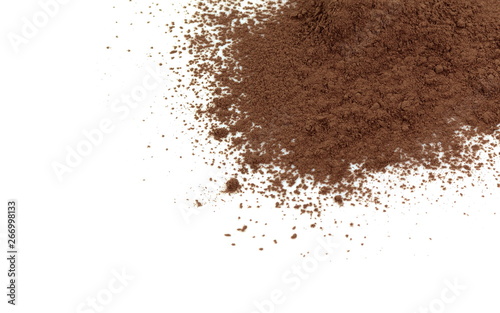 Pile cocoa powder isolated on white background.