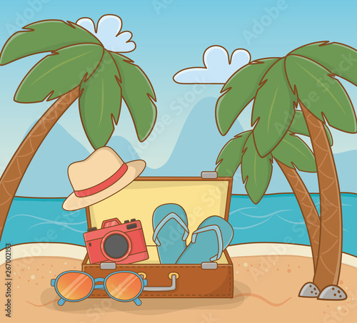 suitcase travel on the beach