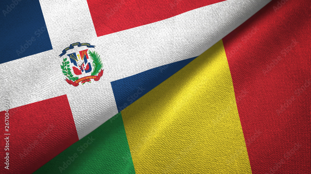 Fototapeta premium Dominican Republic and Mali two flags textile cloth, fabric texture