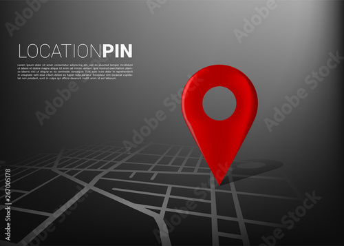 3D location pin marker on city road map. Concept for GPS navigation system infographic