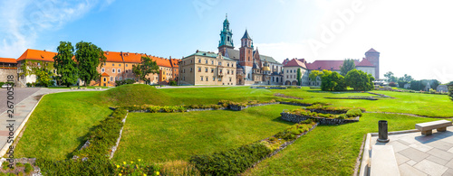 Picturesque panoramic view of Wawel Royal Castle complex in Krakow city, Poland. The most historically and culturally important site in Poland. Sunny summer day photo