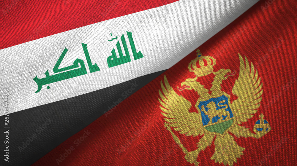 Iraq and Montenegro two flags textile cloth, fabric texture Iraq and Montenegro two flags textile cloth, fabric texture