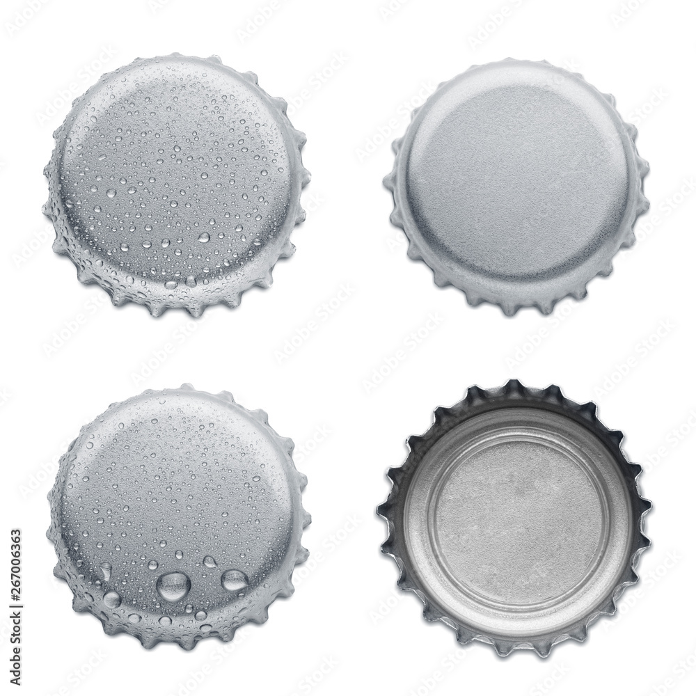 collection of various bottle caps isolated on white background collection of various bottle caps isolated on white background