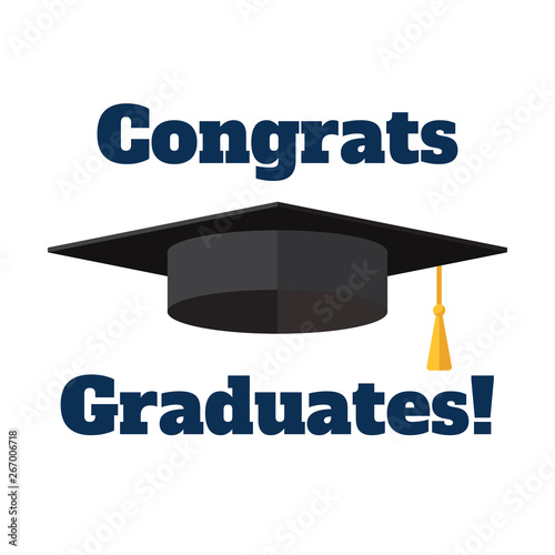 Academic cup and inscription Congratulations graduates Vector flat illustration