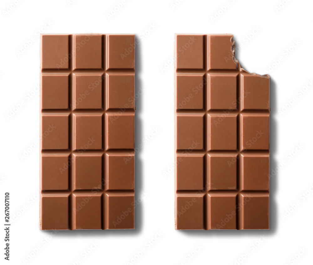 Top view of milk chocolate bars . Isolated on white background Top view of milk chocolate bars . Isolated on white background