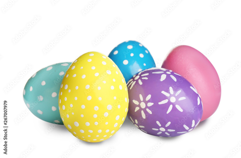 Bright painted Easter eggs on white background Bright painted Easter eggs on white background