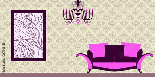Lounge Interior in Fusion or Eclectic Style - Cozy Atmosphere for Rest and Relaxation - Vector Illustration 
